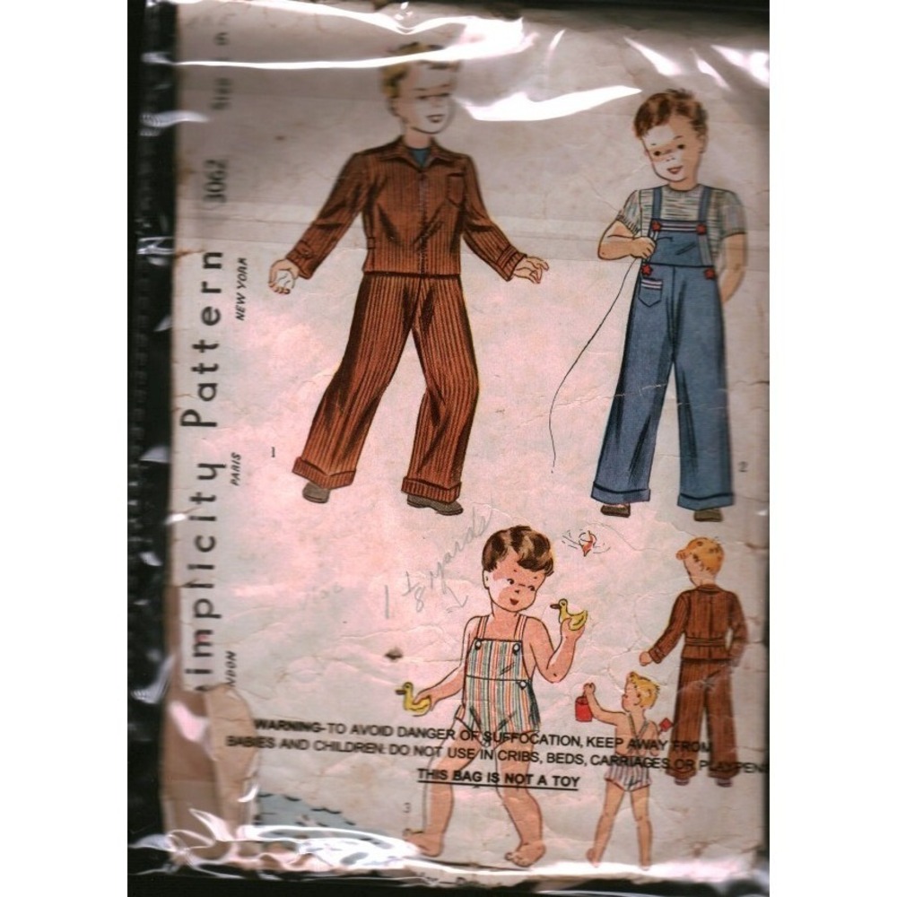 Vintage‎ Simplicity 3062 Boys Jacket Overalls Sunsuit Sewing Pattern Size 6